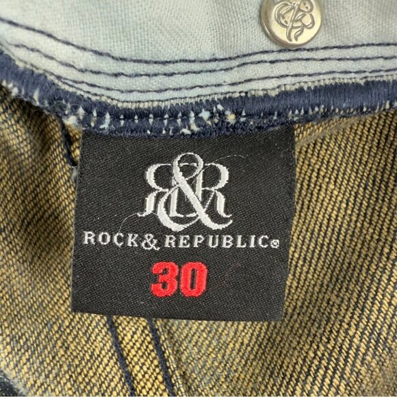 Rock & Republic Women's Sz 30x30 Distressed Five Pocket Denim Jeans Embroidered - Picture 2 of 14